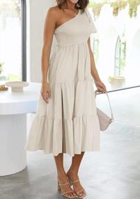 img 1 attached to Women'S Boho Summer One Shoulder Smocked Ruffle Swing Midi Dress With Short Sleeve And Side Split