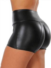 img 4 attached to Women'S Faux Leather High Waisted Sexy Disco Hot Pants Club Shorts Flexible