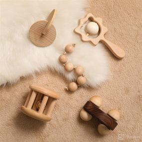 img 4 attached to 🦁 Montessori Wooden Baby Toys - Lion Rattles Set for Grasping and Stimulating Babies