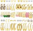 30+ stylish gold hoop earrings set for women - trendy chunky pearl stud dangle drops - hypoallergenic multipack clip-ons & medium hoops logo