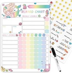 img 4 attached to Magnetic Dry Erase Kids Chore Chart With 26 Tasks, 63 Stars And 8.5"X12" Iridescent Mermaid Design