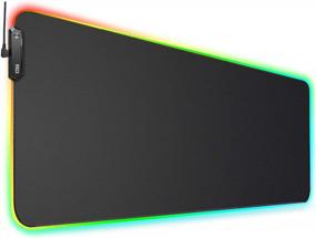img 4 attached to Большой игровой коврик для мыши KTRIO RGB со сшитыми краями, светодиодный расширенный коврик для мыши с превосходной тканью из микроткани, нескользящая основа, водостойкая клавиатура, настольная подставка для геймеров, офиса и дома, 35,4 х 15,7 дюйма