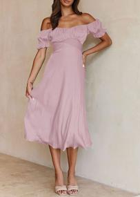 img 3 attached to Women'S Satin Midi Dress Puff Sleeve Off Shoulder Wrap Ruched Belt Party Wedding Guest Cocktail Dresses - Kirundo 2023 Summer