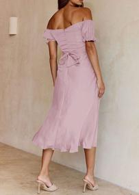 img 2 attached to Women'S Satin Midi Dress Puff Sleeve Off Shoulder Wrap Ruched Belt Party Wedding Guest Cocktail Dresses - Kirundo 2023 Summer