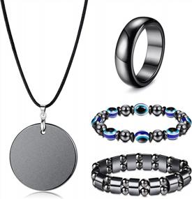img 4 attached to Hematite Jewelry Set For Women & Men - Bracelets, Ring & Necklace To Break Negative Energy Balance