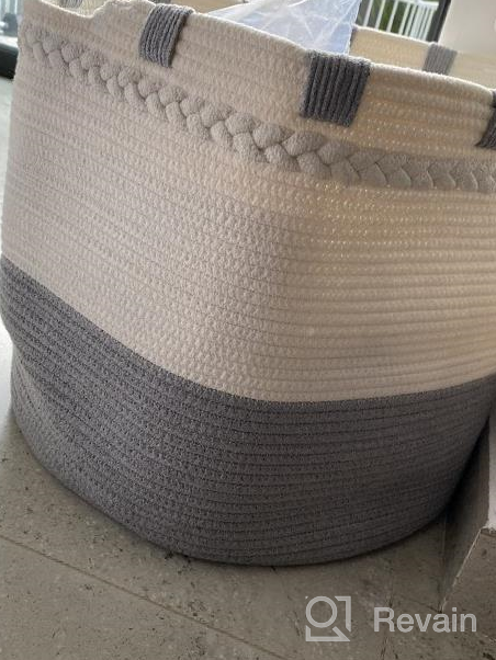 img 1 attached to 58L Woven Laundry Hamper With Knot Handles: Cotton Rope Basket For Blankets, Toys & Towels - Grey review by Eduardo Long
