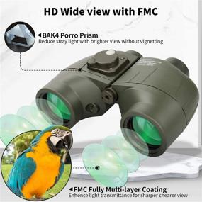 img 1 attached to 10X50 Binoculars For Adults Marine Hunting Rangefinder With Built-In Compass And Harness Strap, Waterproof Long Distance Telescope Birding BAK4 Porro Prism Professional (Green)