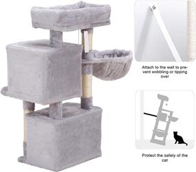 img 1 attached to 🐈 Cozy Plush Condo Cat Tree Tower with Sisal Posts, Basket - Light Gray MPJ005SW