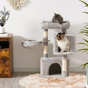 img 4 attached to 🐈 Cozy Plush Condo Cat Tree Tower with Sisal Posts, Basket - Light Gray MPJ005SW