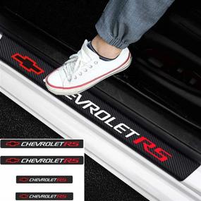 img 4 attached to 🚗 Enhance Your Chevy RS with 4D Carbon Fiber Door Sill Protector Stickers & Guards - 4 Pcs