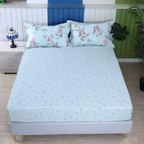 img 3 attached to FADFAY Sheet Set King Farmhouse Bedding Rose And Hydrangea Flower Printed 100% Cotton Blue Floral Bed Sheet Shabby Vintage Deep Pocket Fitted Sheet 4-Pieces King