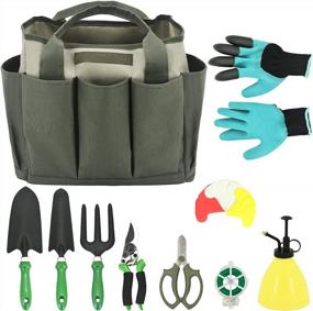 img 4 attached to 21-Piece HORTICAN Gardening Tool Set With Wooden Handle And Gardening Bag - Includes Hand Rake, Fork, Trowel, And Accessories - Perfect Gifts For Women Gardeners