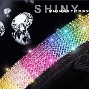 img 2 attached to Чехлы на руль PIC AUTO Rainbow Diamond - бархатная ткань с разноцветными стразами Bling Bling