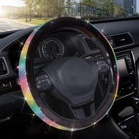 img 4 attached to Чехлы на руль PIC AUTO Rainbow Diamond - бархатная ткань с разноцветными стразами Bling Bling