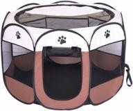 medium bodiseint portable pet playpen: foldable exercise pen for dogs & cats | indoor/outdoor travel & camping | coffee-beige logo