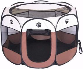 img 4 attached to Medium BODISEINT Portable Pet Playpen: Foldable Exercise Pen for Dogs & Cats | Indoor/Outdoor Travel & Camping | Coffee-Beige