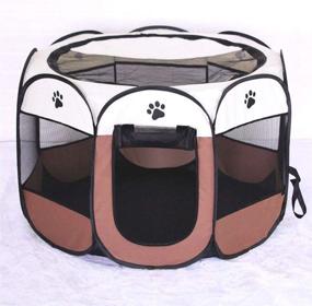 img 3 attached to Medium BODISEINT Portable Pet Playpen: Foldable Exercise Pen for Dogs & Cats | Indoor/Outdoor Travel & Camping | Coffee-Beige