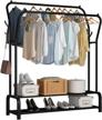 organize your wardrobe with udear double rod garment rack: multi-functional, freestanding, with double layer and 4 hooks - black logo