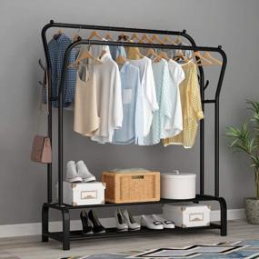img 2 attached to Organize Your Wardrobe With UDEAR Double Rod Garment Rack: Multi-Functional, Freestanding, With Double Layer And 4 Hooks - Black