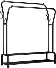 img 3 attached to Organize Your Wardrobe With UDEAR Double Rod Garment Rack: Multi-Functional, Freestanding, With Double Layer And 4 Hooks - Black