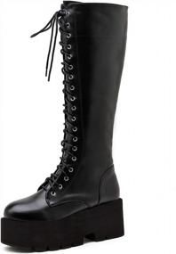 img 3 attached to Women'S Caradise Wedge Knee High Lace Up Goth Platform Biker Boots