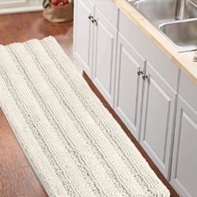 img 4 attached to 🛀 Ultra Soft Non-Slip Luxury Chenille Shaggy Bath Rug Runner - Cream Bathroom Mat, Super Absorbent Large Shaggy Rugs, Washable Carpet Kitchen Mats, 59"x20