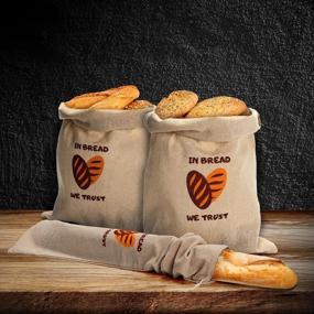 img 3 attached to Keep Your Bread Fresh Longer With Linen Bread Bags - Set Of 4 Drawstring Bags For Homemade Loaves, Baguettes, And Artisan Breads, Plus Bonus Wine Holder