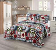 luxury home collection kids/toddlers/boys coverlet bedspread quilt bedding set with pillowcases | multicolor fun patchwork sports theme design for football, soccer, basketball, baseball mvp | full/queen logo