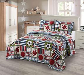 img 2 attached to Luxury Home Collection Kids/Toddlers/Boys Coverlet Bedspread Quilt Bedding Set with Pillowcases | Multicolor Fun Patchwork Sports Theme Design for Football, Soccer, Basketball, Baseball MVP | Full/Queen