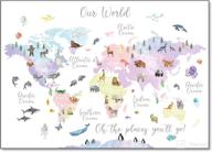 vlejoy pink animal world map poster: 🌍 nursery map print for girl bedroom decor & classroom logo