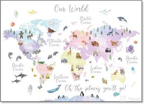 img 4 attached to Vlejoy Pink Animal World Map Poster: 🌍 Nursery Map Print for Girl Bedroom Decor & Classroom