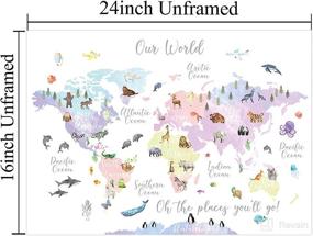 img 3 attached to Vlejoy Pink Animal World Map Poster: 🌍 Nursery Map Print for Girl Bedroom Decor & Classroom