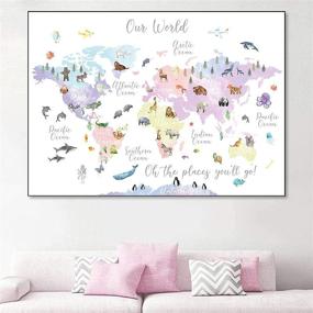 img 2 attached to Vlejoy Pink Animal World Map Poster: 🌍 Nursery Map Print for Girl Bedroom Decor & Classroom