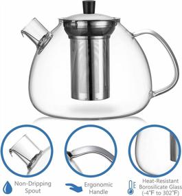 img 2 attached to 50Oz / 1500Ml Simtive Glass Teapot With Removable Infuser - Stovetop Safe Tea Kettle For Loose Leaf And Blooming Tea