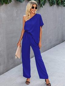 img 2 attached to Loose Wide Leg One Shoulder Jumpsuit With Elastic Waist And Slanted Long Pants For Casual Women - Glamaker Rompers