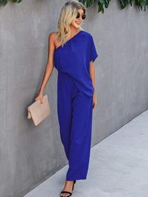 img 1 attached to Loose Wide Leg One Shoulder Jumpsuit With Elastic Waist And Slanted Long Pants For Casual Women - Glamaker Rompers