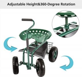 img 2 attached to Garden Rolling Scooter Cart With Extendable Handle, Work Seat Wagon Stool Swivel Seat & Utility Basket For Gardening Planting