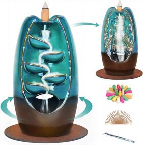 img 4 attached to Experience Serenity With SPACEKEEPER Blue Ceramic Backflow Incense Holder: Waterfall Style With 150 Incense Cones And Sticks For Aromatherapy And Home Decor