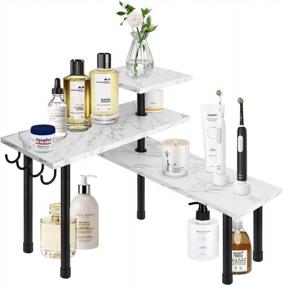 img 4 attached to Homode 3 Tier Countertop Organizer: Versatile Storage Solution For Kitchen & Bathroom, Adjustable Shelf Stand In White Marble