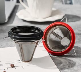 img 3 attached to Red Portable MiCage Paper-Free Coffee Filter And Sapele Wooden Spoon Set With Stainless Steel Drip Filter - Ideal For Travel And Homes