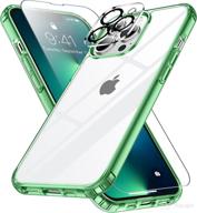 💚 spidercase iphone 13 pro max case - crystal clear, non-yellowing | 2 tempered glass screen protectors & 2 camera lens protectors included | slim thin case (alpine green) logo