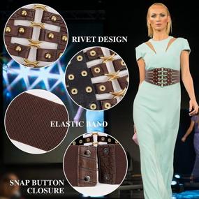 img 1 attached to Lovful Womens Wide Elastic Corset Belt,Hollow Out Stretch Cinch Waist Belt,Faux Leather Dress Belt