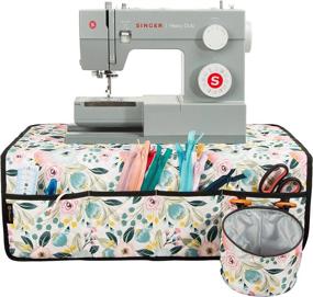 img 4 attached to Floral Beige Background Water-Resistant Sewing Machine Pad Organizer With Pockets For Table And Accessories.