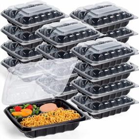 img 4 attached to Efficient Meal Prep With YANGRUI Clamshell Food Containers - Large Capacity & Leak Proof 3-Compartment 9.5 Inch Containers For Microwave & Freezer