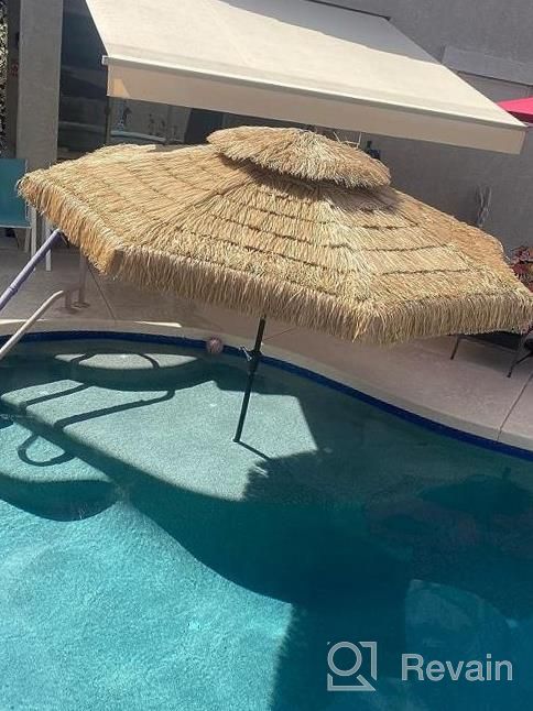 img 1 attached to KITADIN 10FT Patio Umbrella Thatched Tiki 2 Tiers Outdoor Umbrella With Plug Tropical Hawaiian Style Grass Beach Patio Umbrella With Crank Lift Natural (No Base) review by Katie Burgeson