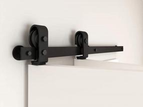 img 2 attached to DIYHD Top Mount Black Barn Door Hardware Kit For 2 Bi-Folding Sliding Doors - Flat Track Rollers, No Doors Included - 37-3/8