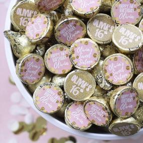 img 3 attached to Sweet Sixteen Party Essential: Personalized Pink And Gold Candy Stickers With Name - 180 Labels
