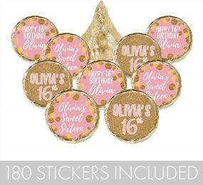 img 1 attached to Sweet Sixteen Party Essential: Personalized Pink And Gold Candy Stickers With Name - 180 Labels