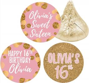 img 4 attached to Sweet Sixteen Party Essential: Personalized Pink And Gold Candy Stickers With Name - 180 Labels