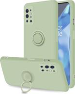 📱 coqibel oneplus 9 pro 5g case - liquid silicone with 360° ring kickstand, car mount function, and microfiber liner - tea green, 6.7" inch cover for slim full body protection logo